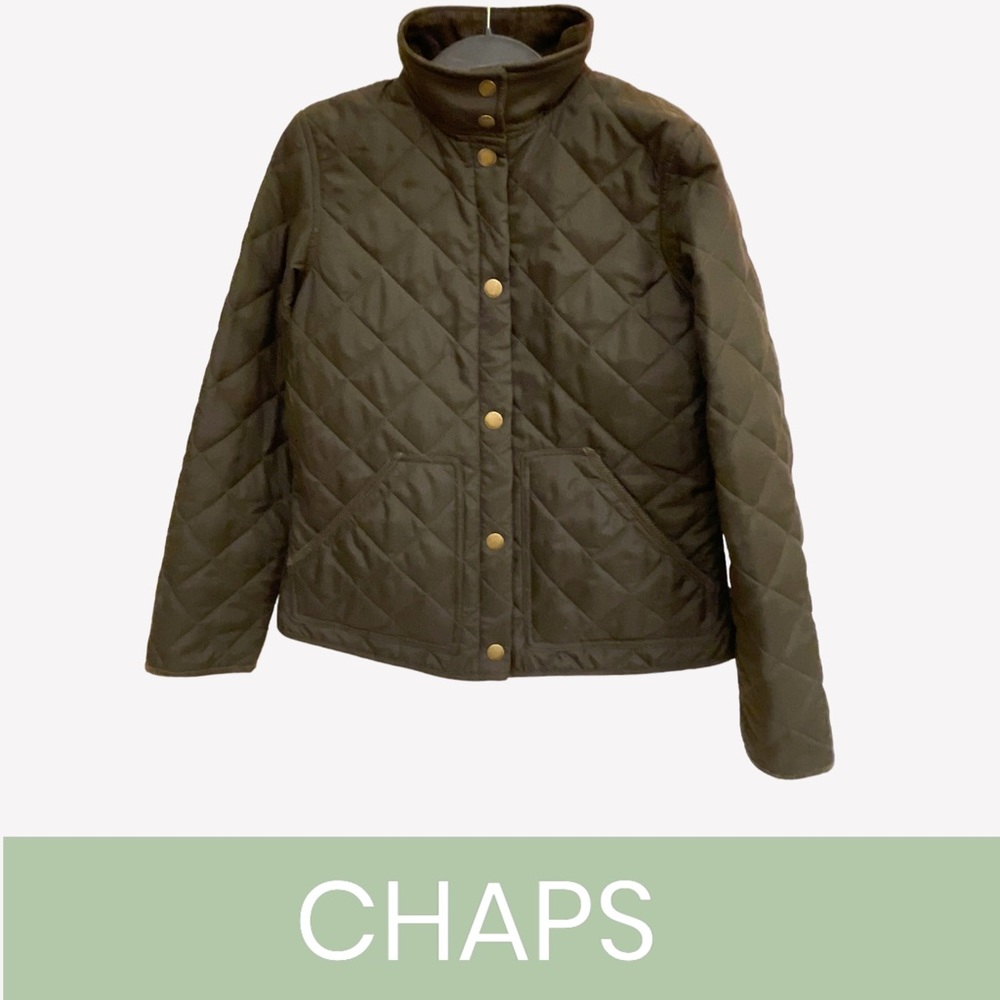 Chaps Women's Winter Quilted Jacket olive green ~ Size S
